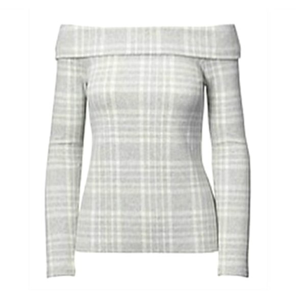 Banana Republic Gray Plaid Off The Shoulder Top - Picture 1 of 1